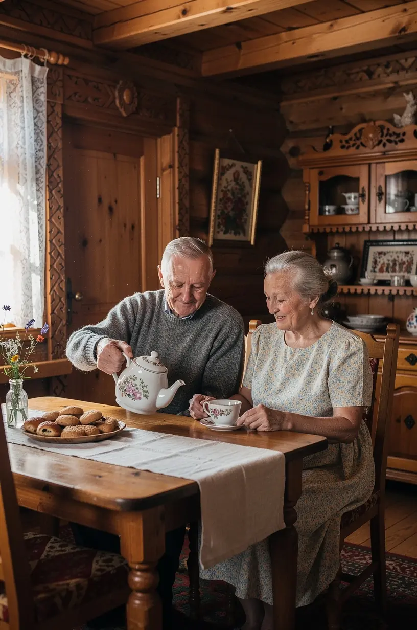 Moteris atsipalaiduoja gerdama žolelių arbatą jaukioje namų aplinkoje.